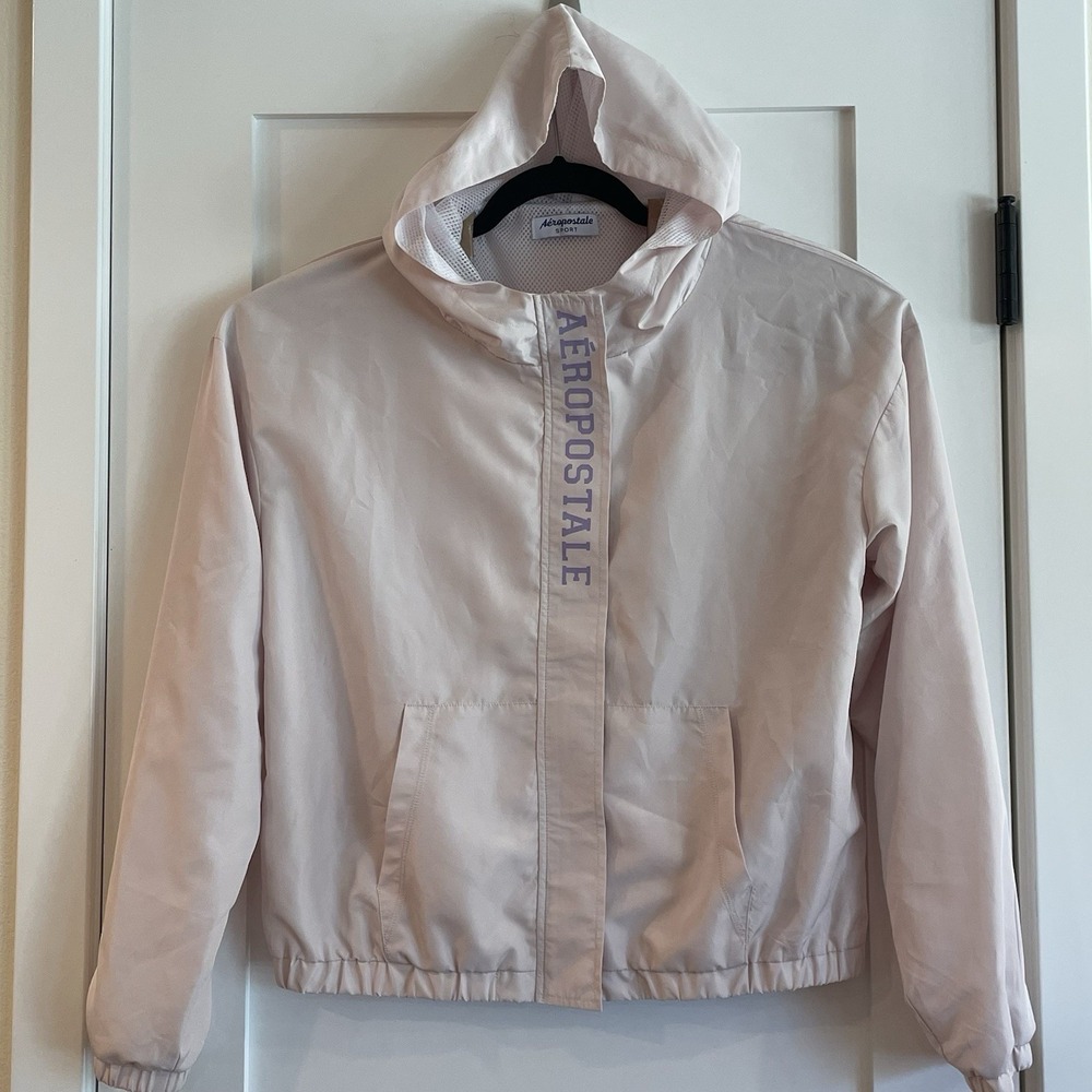 Aeropostale Pink Windbreaker Hooded Rain Jacket Packable Pockets Lightweight M